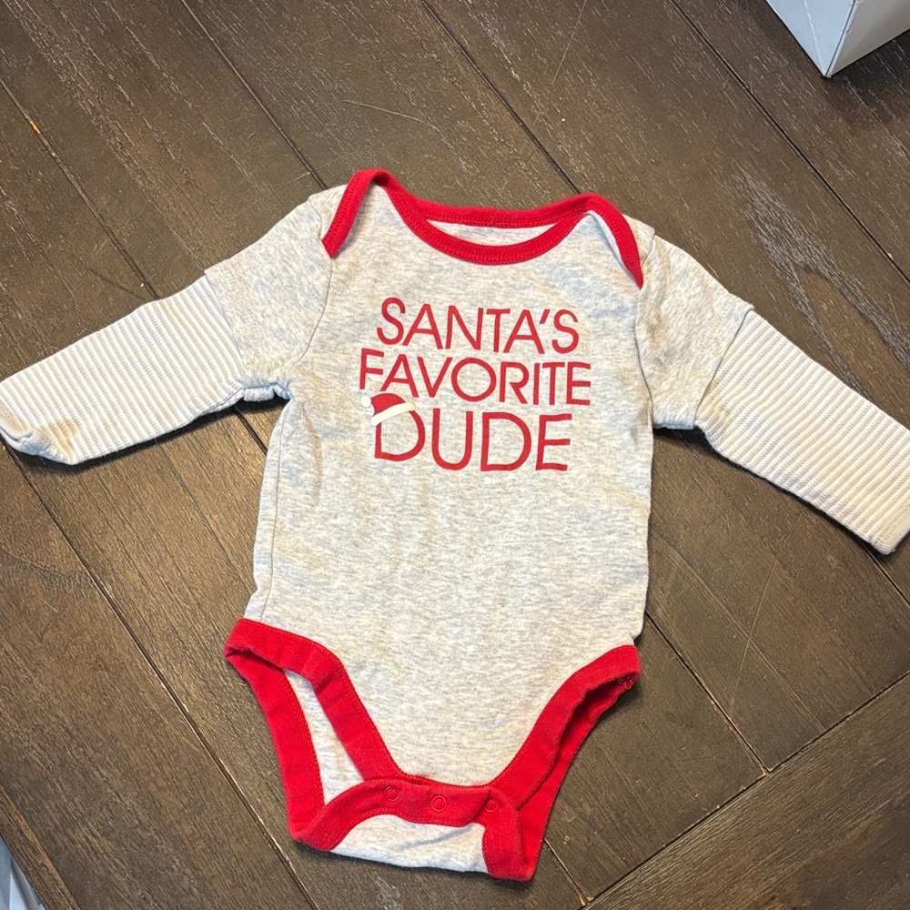 Santa's Favorite Dude Gray and Red Onesie